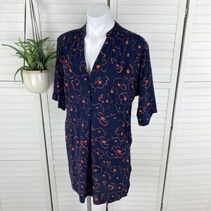 Whistles Luna Magnolia Print Dress V Neck Blue Floral Short Dolman Sleeve Size S